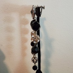 Vintage Signed Les Bernard Rhinestone & Faceted Black Dangle Ball Earrings 4″