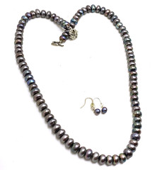 Retro Peacock Pearl Necklace 8mm Black Freshwater Drop Earrings 21 In