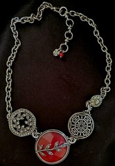 LUCKY BRAND Vintage Necklace Pewtertoned Metal with Semi-precious Stone Accents