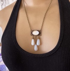 Vintage Necklace Chandelier Etruscan Style Pendant W Antique Opalite Czech Glass