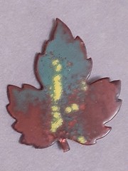Copper enamel maple leaf brooch/pin vintage, fall autumn colors