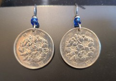 Vintage Japanese 100 Yen Earrings Coin Pierced Silver Colored Dangle Drop