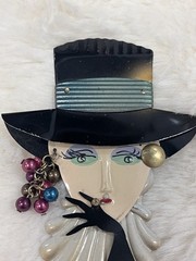 Vintage Art Nouveau Lady Metal Tin Pin Brooch Figural 80s Art Deco