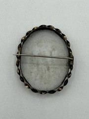 Antique Victorian Cameo Portrait Brooch Porcelain Hand Painted Pin Gold Filled