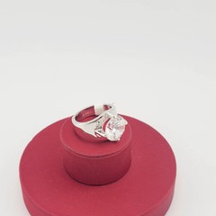 Vtg Sz 10 Ring Lg Round Cubic Zirconia 18KGE White Gold Electroplated Jewelry