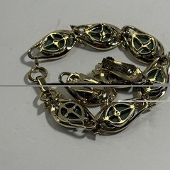 Vintage Teal Green Thermoset Lucite Link Jewelry Set Bracelet Earrings Gold Tone