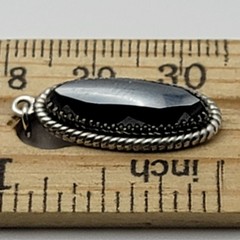 Vtg. Signed Wheeler Sterling Silver Hematite Pendant 21mm Long Oval Rope Frame