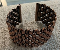 RENOIR COPPER WIDE MODERNIST BASKET WEAVE CUFF BRACELET SIGNED