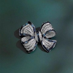 Rhinestone Bow Brooch Pin – Vintage Blue Crystal Lapel Accessory for Women