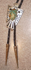 Vintage Bell Cabochon Turquoise mix with Sterling Silver Thunderbird Bolo Tie
