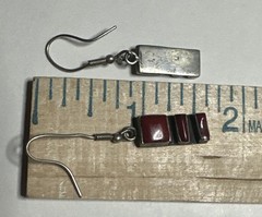 Vintage Nickel Silver Red Jasper Modernist Drop Hook Earrings