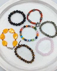 Vintage Gemstone Bracelets Stack LOT of 7 Stretch