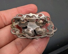 Vtg 800 Silver Made in Israel Blue Art Glass Flower Brooch Pin Trombone Clasp