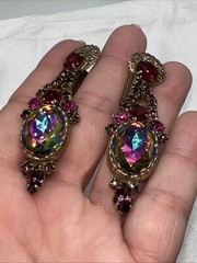 VTG Juliana D&E Heliotrope Watermelon Demi Parure Brooch Clip Earrings