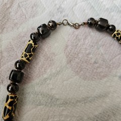 Black Yellow Safari Pattern Bead Necklace Tribal Style Mixed Beads
