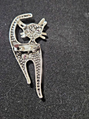 Silver Tone Multi Colored Rhinestone Cat Brooch