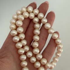 Vintage 9MM Big Genuine Real Pearl Hand Knotted 14K Yellow Gold Necklace 18″