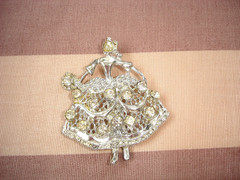 Vintage Large 2 Inch Dancing Girl With Rhinestones Dress Silver Tone Pin Brooch