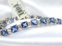 Sterling Silver 925 Simulated Large Sapphire Tennis Bracelet 7.5″