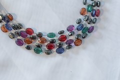 Vintage 90’s Beaded adjustable necklace-Jewel tone beads:green, blue, red, amber