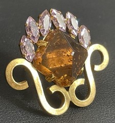 Antique Art Deco Czech Brooch “Glow” Lilac Rhinestones Trombone Clasp c1920s