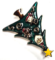 Estate Gold Tone Santa – Reindeer – Snowman Enamel Christmas Tree Pin / Brooch