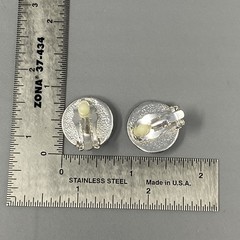 Vtg Stud Button Earrings Silver Tone Metal Blue Moonglow Cabochons Clip On Retro