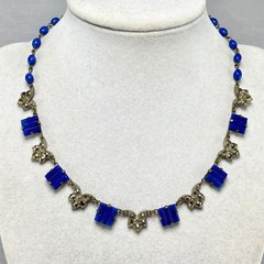 Vintage Art Deco Sterling Silver Costume Glass & Blue Sodalite Jewelry Lot As Is