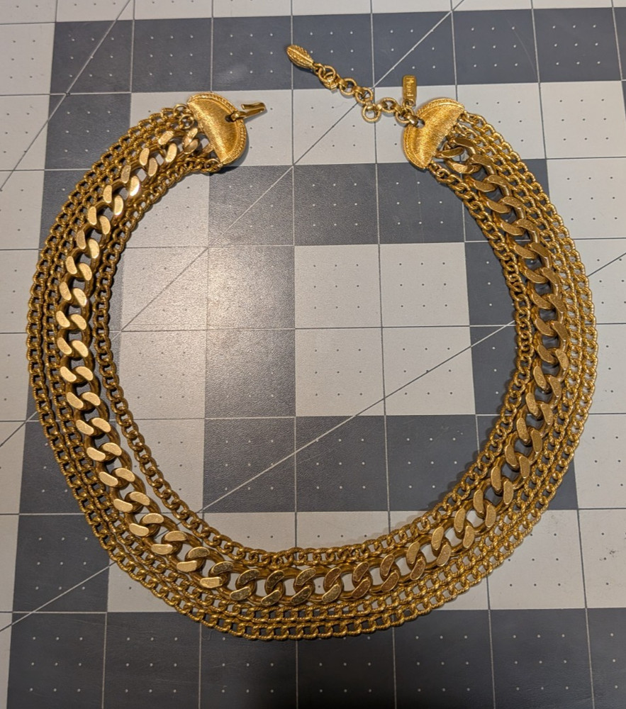 Vintage Monet Gold Tone Multi Strand Statement Necklace Adjustable Collar Bib