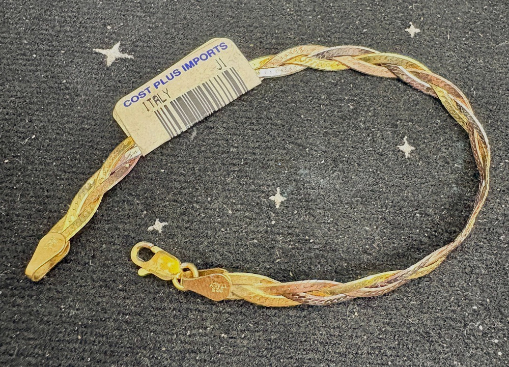 Vintage Sterling Silver Tri-Color Braided Bracelet Chain 6″ Italy 3.7 Grams KC
