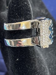 camille lucie ring size 5 blue stones silver tone signed