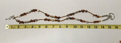 Vintage Amber Nuggets Silver Heart Pendant Necklace, Amber Memory Wire Bracelet