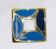 Vintage Signed Monet Large Enamel Modernist Mod Brooch Pin Gold Plated Teal Blue