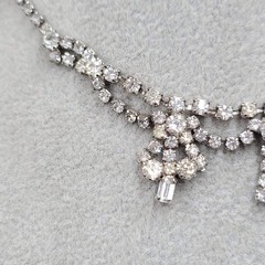 Vintage Christmas Tree Clear Rhinestone Necklace Silver tone 15″
