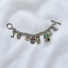 RARE 2PC VINTAGE Y2K JUICY COUTURE SLIVER CHARM BRACELETS | 14 CHARMS | NWOB