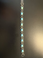 Vintage FAS Thai 925 Sterling Silver Turquoise & Marcasite XLink Tennis Bracelet