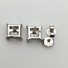3.4g Sterling Silver 7mm Princess Cut CZ Stud Post Earrings Marked 925 #94