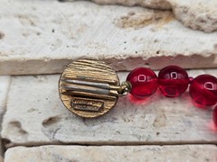 VINTAGE Judith McCann NY Red Glass Bead Gold Tone Necklace 25” GORGEOUS
