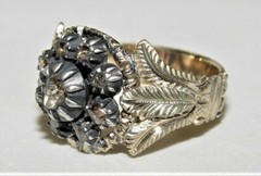 Antique Georgian 0.70CT (Est.) Rose Cut Diamond Filigree Ring 19K Gold S-7