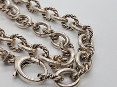 Pure .999 SILVER Vintage Bird USA Braided Oval Rolo Link Chain Necklace 18”