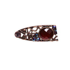 Red Blue Rhinestone Copper Look Brooch With Safety Clasp Closure – 2 Inches