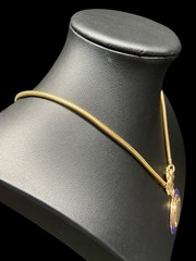 Vintage Napoleon Coin Pendant Necklace Blue Enamel Gold Tone Snake Chain 17.75”