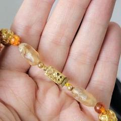 Vintage 60s Beaded Necklace Women Jewelry Gold Pink Peach Beads Formal 17 inch