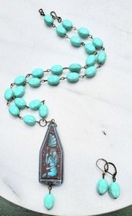 ANTIQUE NEIGER EGYPTIAN REVIVAL PENDANT SCARAB URANIUM GLASS NECKLACE SET OOAK