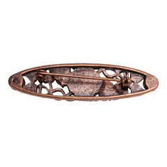 Red Blue Rhinestone Copper Look Brooch With Safety Clasp Closure – 2 Inches