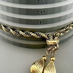Vintage Bolo Necklace Chunky Rope Chain Tassel Drop Gold Tone 25”