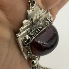 Vintage EDLEE Poured Glass Necklace Amethyst Gropoix Style Tassel Etruscan