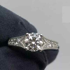 Art Deco Vintage Round Cut Lab Created Diamond 14K White Gold FN Engagement Ring