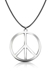 Tatuo 1 Piece Metal Peace Sign Pendant 1960s 1970s Hippie 2.1 inches, Silver