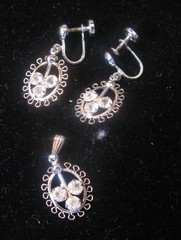 Vintage Sorrento Sterling Silver Filigree Pendant Earring Set
